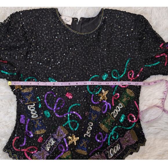 Laurence Kazar Y2K 2000 New Year’s Eve Sequin Top Black - Picture 6 of 16